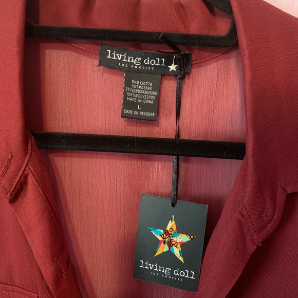 NWT Maroon Button Down Blouse - Picture 2 of 3